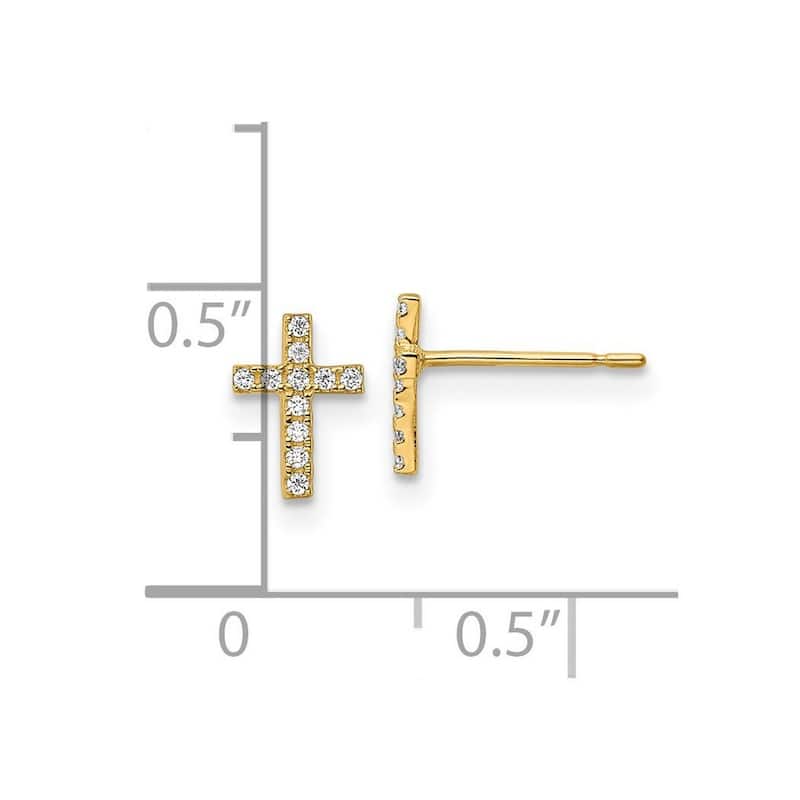 Curata 14k Gold Madi K CZ Cubic Zirconia Religious Faith Cross Post Earrings - 8x5.5mm Wide