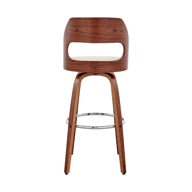 Faux Leather Swivel Bar Chair with Full Back and Walnut Wood Frame