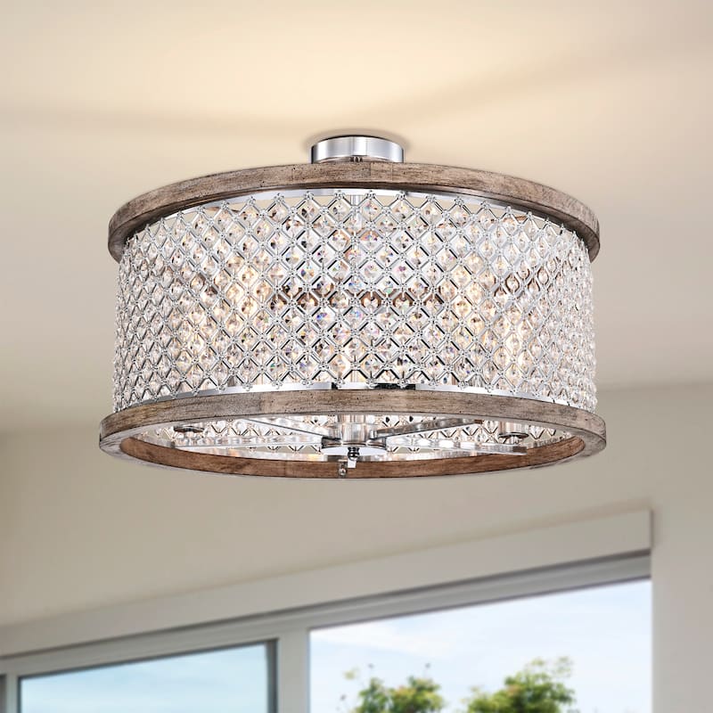 Pomine 24 Inch Modern Crystal Shade Semi Flush Mount 5-Light