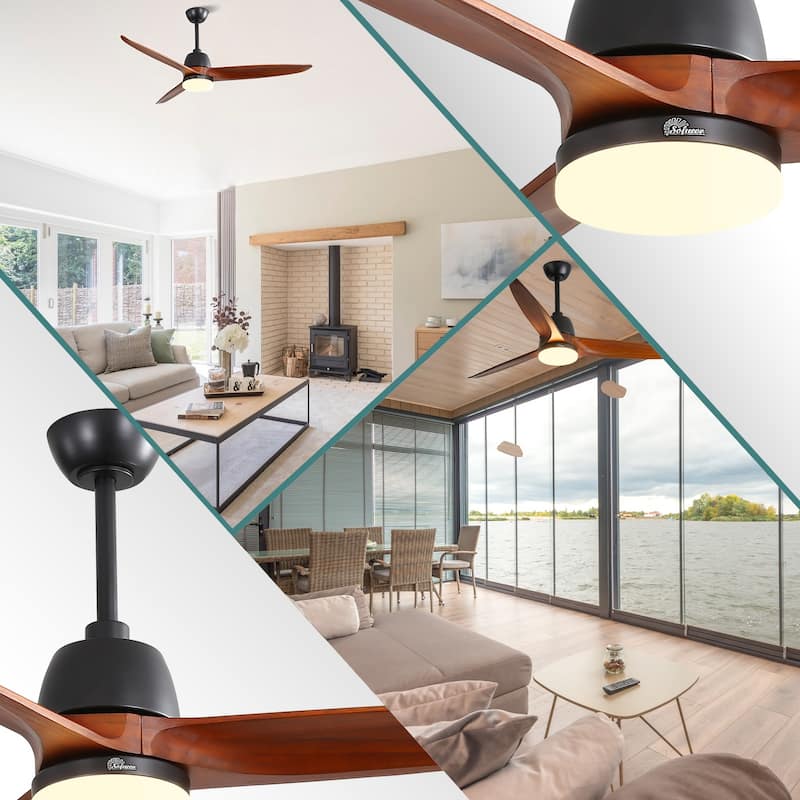 Sofucor 56 inch Ceiling Fans with Light,Remote Control,3 Solid wood Blades Farmhouse ,Large Airflow - 56 Inches