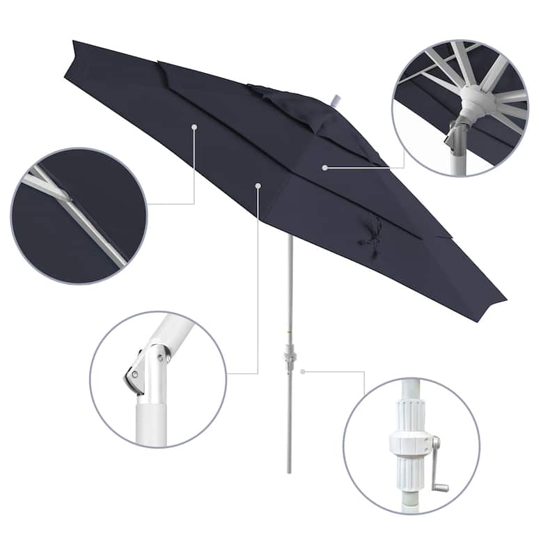 California Umbrella 11' Golden State Series Patio Umbrella White Aluminum Frame Crank Lift Collar Tilt Sunbrella