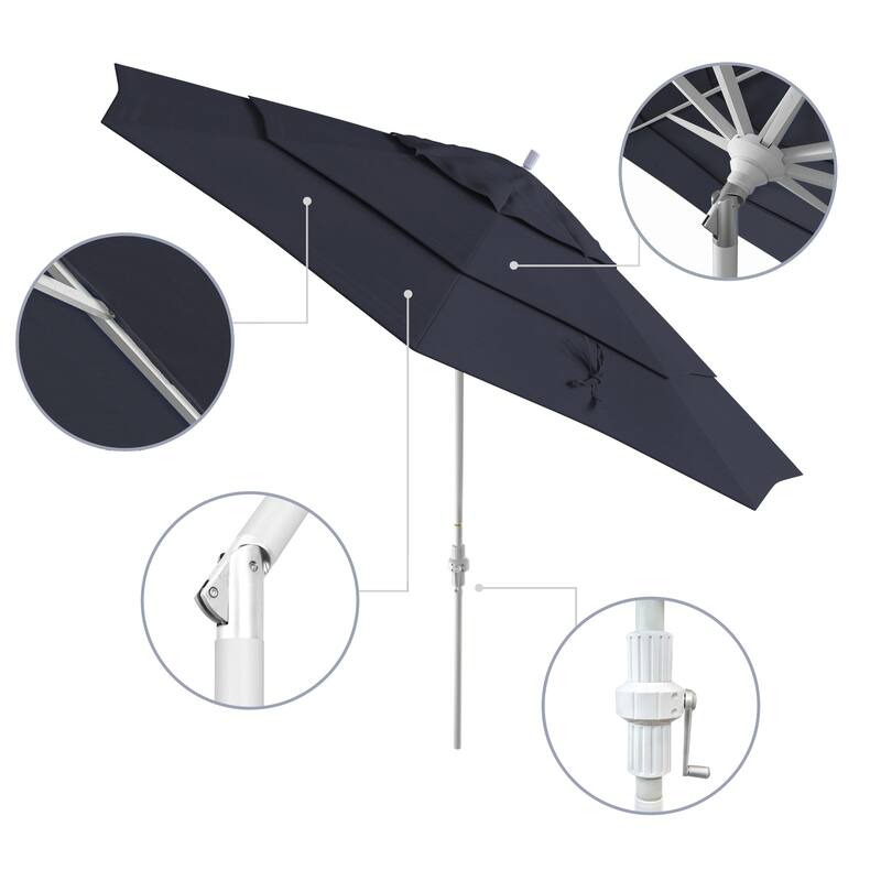 California Umbrella 11' Rd. Aluminum Patio Umbrella, Crank Lift, Collar Tilt, Dbl Wind Vent, White Finish, Sunbrella Fabric