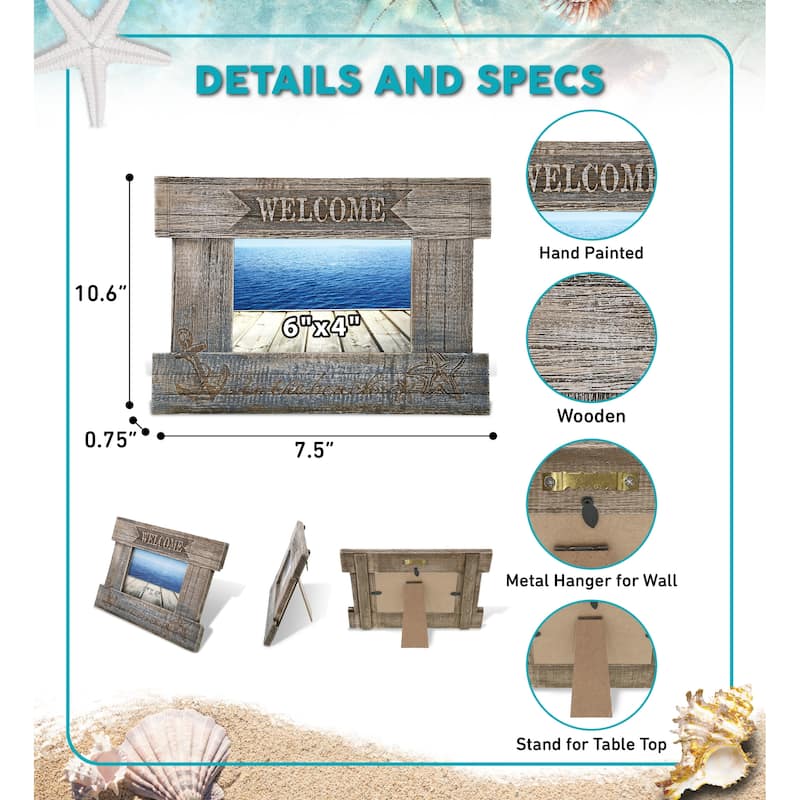 CoTa Global Driftwood Anchor 6×4 White Distressed Wood Photo Frame - 10.6 Inches