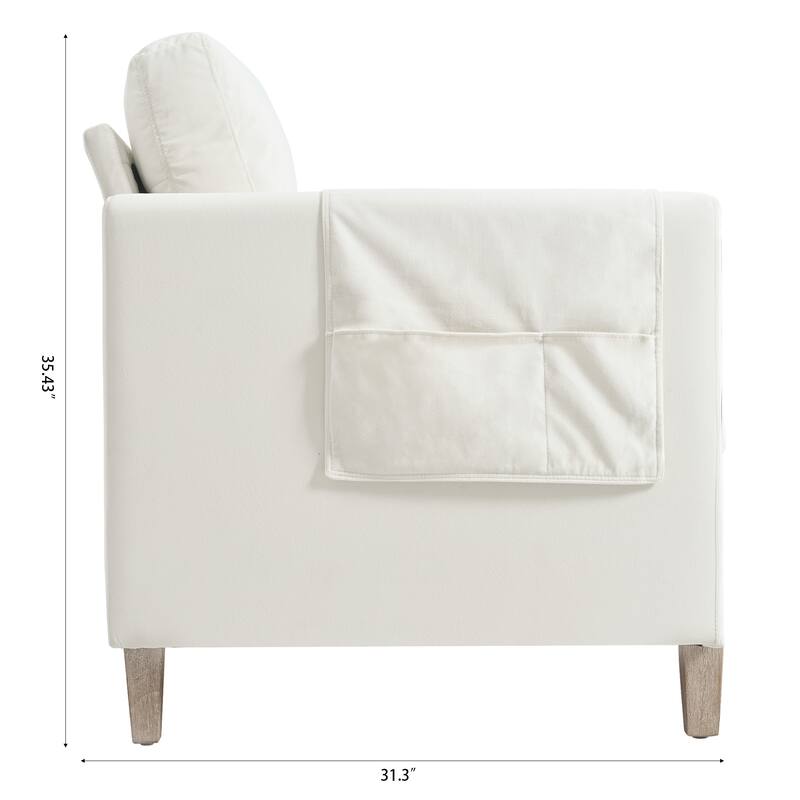 Modern Solid Wood 3 Seat Couch, 79.5" Fabric Upholstered Sofa with Square Arm for Living Room and Apartment