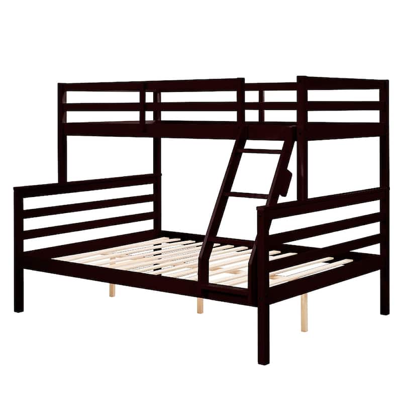 Twin Over Full Bunk Bed,Solid Wood Frame,High Guardrail,Safe for Kids