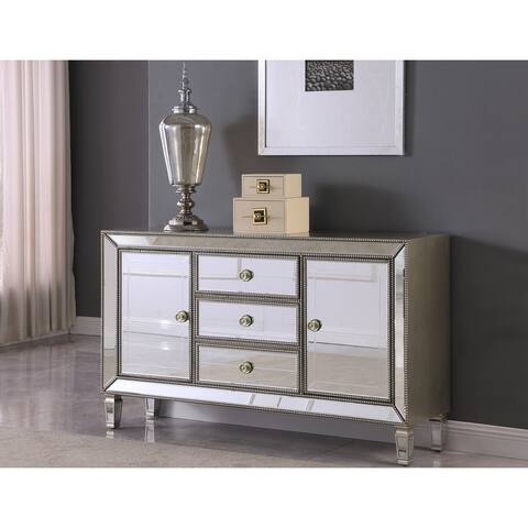 Best Master Furniture - 3 Drawer Silver Mirrored Accent Cabinet with Adjustable Shelves