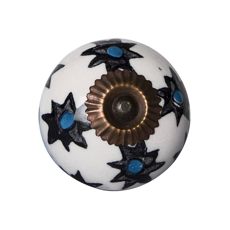 Set of 8 Hand-Painted Ceramic & Metal Drawer Knobs – Black & White Traditional Round Design - 1.5" H x 1.5" W x 1.5" D