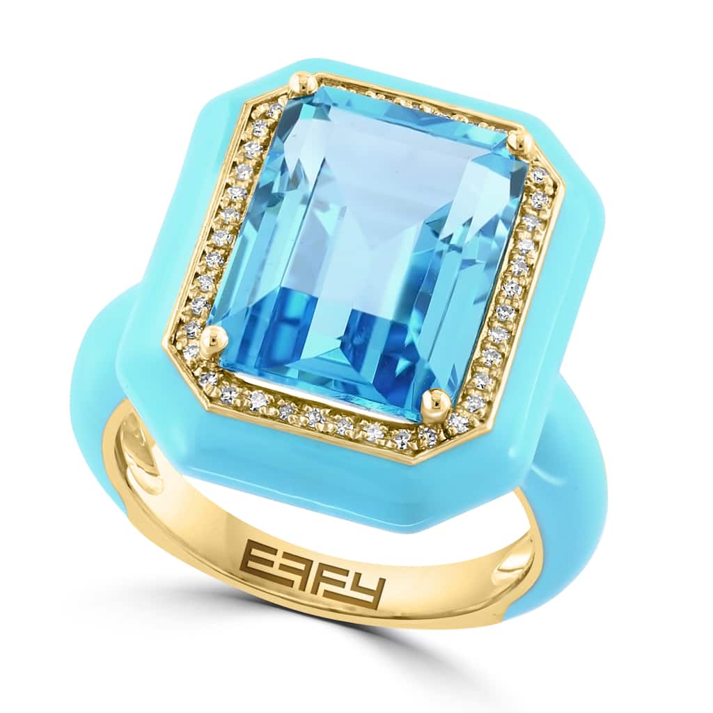 EFFY 14K Gold Diamond,Blue Topaz Enamel Ring