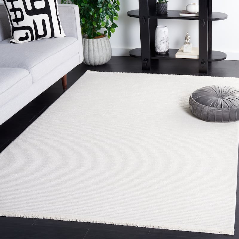 SAFAVIEH Whisper Quinty Contemporary Stripe Fringe Rug - 5'3" x 7'6" - Ivory/Ivory