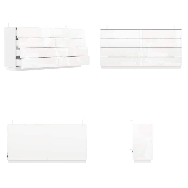 8 Drawer Double Dresser Dressers with High Gloss Drawers With Light