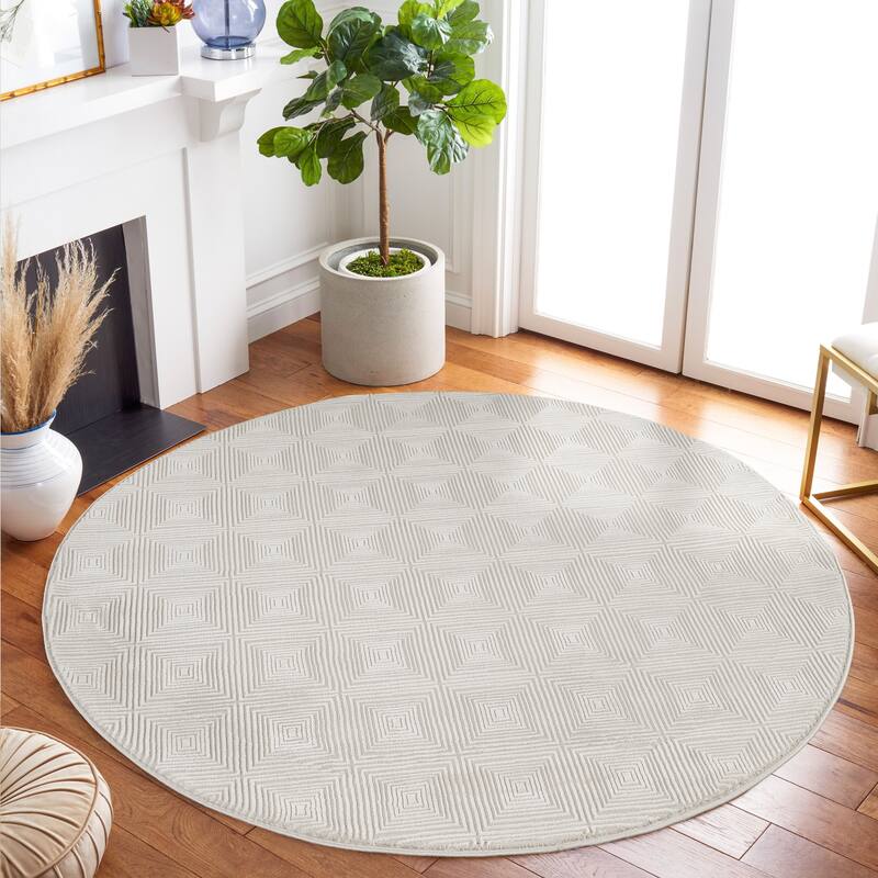 Omari Collection Cream Geometric Traditional Area Rug
