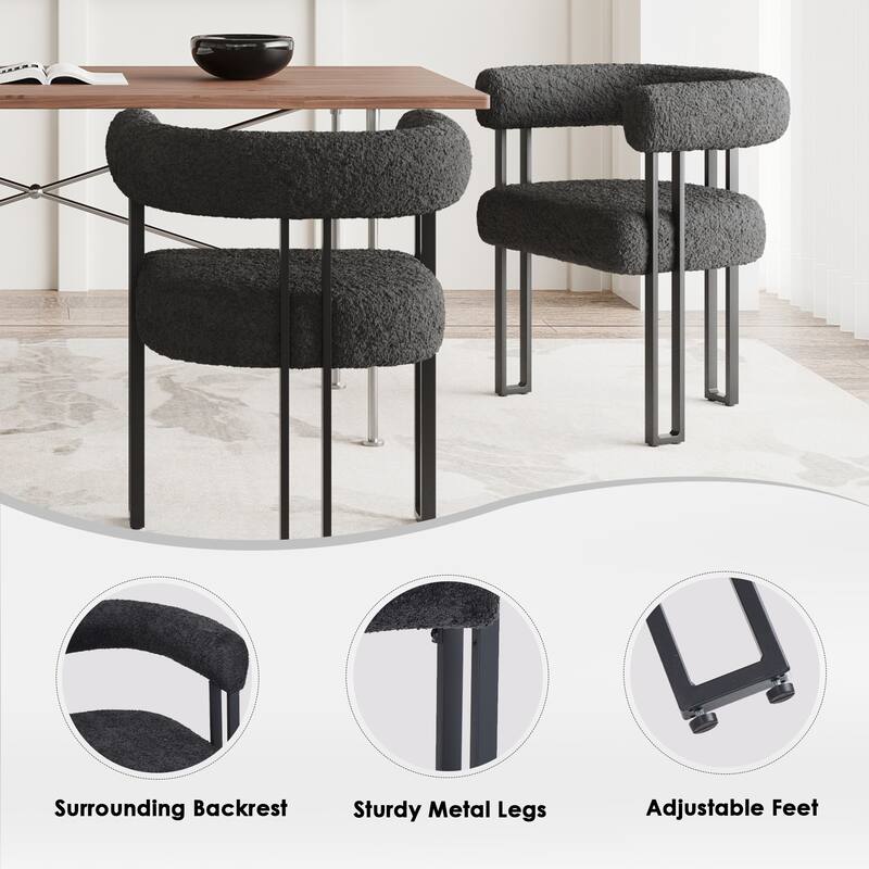 Set of 2 Upholstered Dining Arm Chairs, Bouclé Fabric Accent Chairs with Metal Frame, with Cushioned Seat & Back