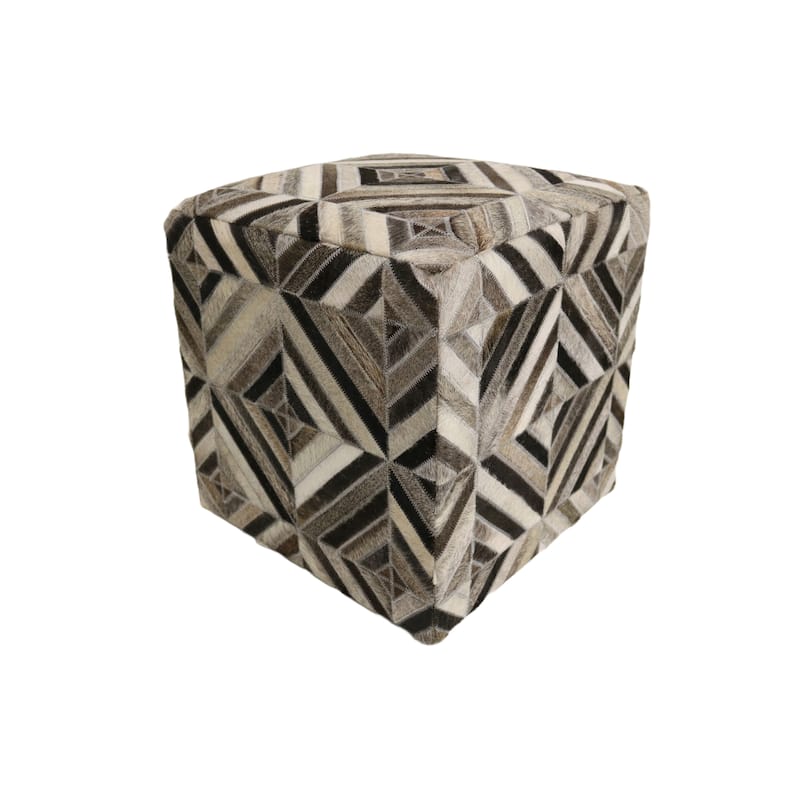 Home&Manor Almeria 16" Cowhide Leather Cube Pouf