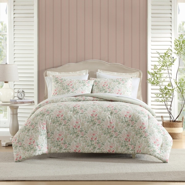 Laura Ashley Arden Floral Pink Reversible Comforter Bonus Set - On