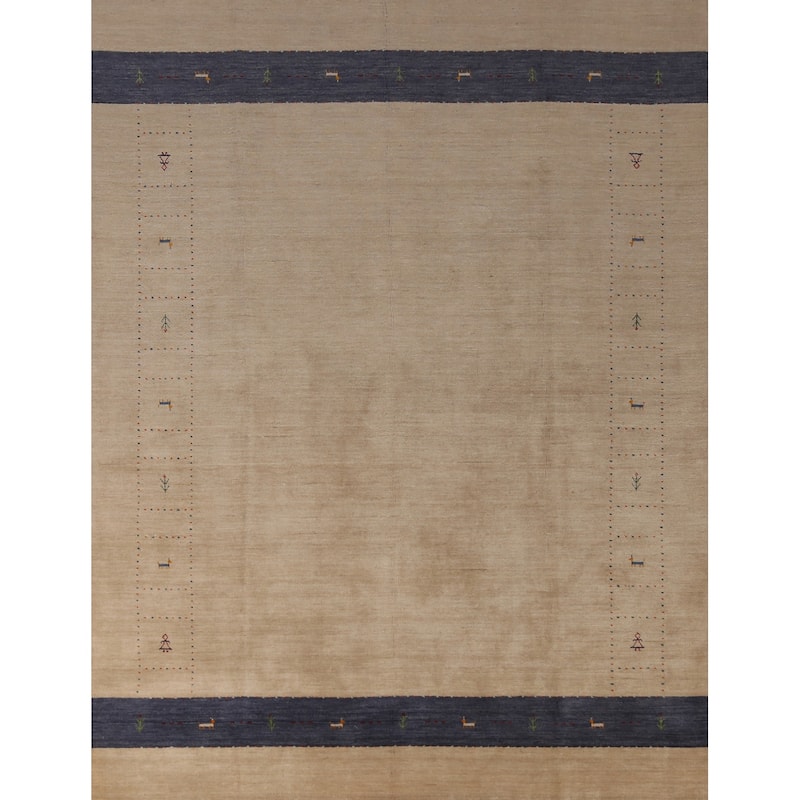 Light Brown Gabbeh Indian Area Rug Handmade Wool Carpet - 7'10" x 9'9"