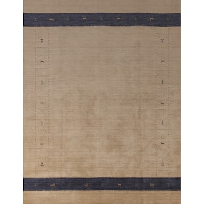 Light Brown Gabbeh Indian Area Rug Handmade Wool Carpet - 7'10" x 9'9"