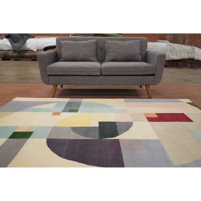 Hand Knotted Oriental 100% Wool Carpet Modern Geometric Multi-Colored Gabbeh Area Rug - 7' 9'' X 5' 4''
