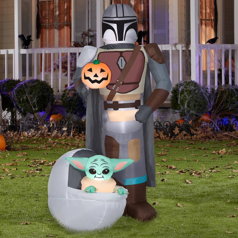National Tree Company 6.5 ft. Star Wars Mandalorian and The Child Pumpkin With 4 White LED Lights - 6.5 ft