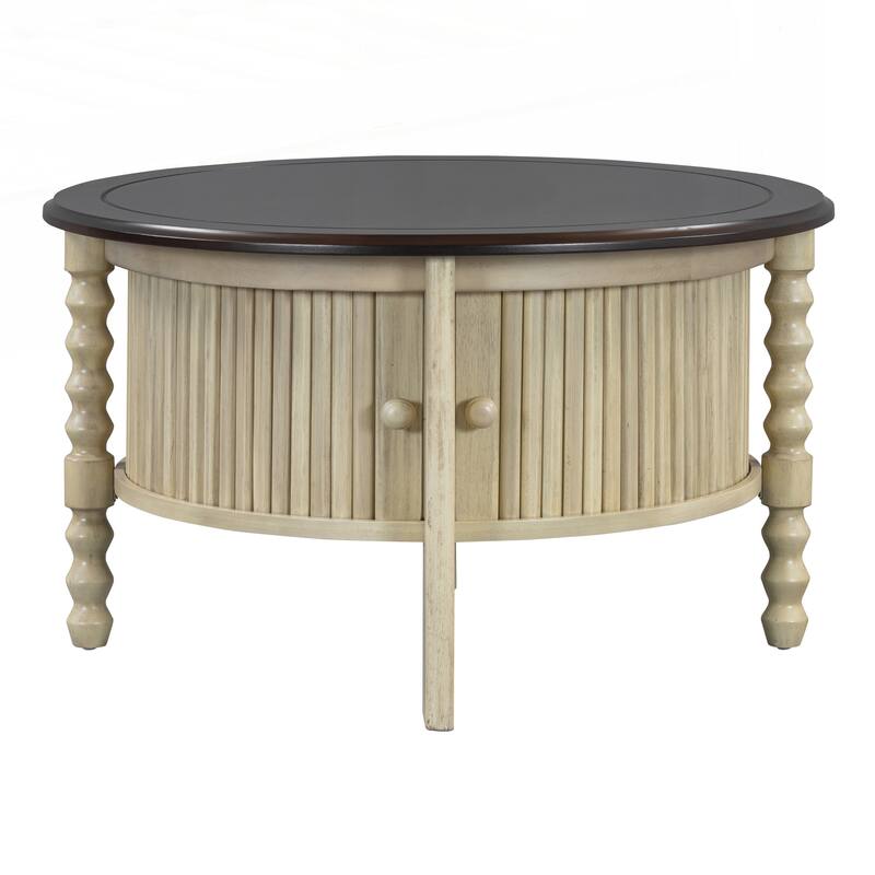 Vintage Round Coffee Table with Storage