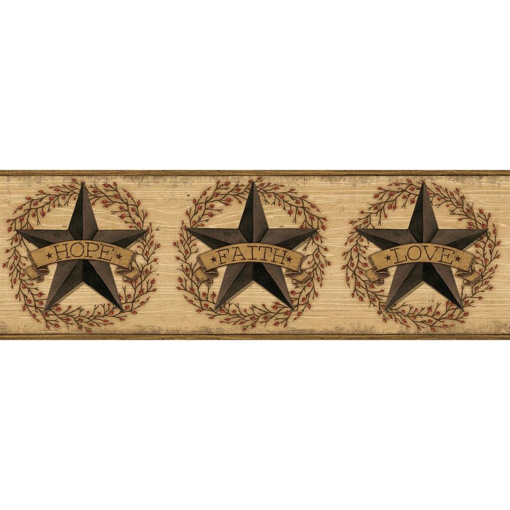 Claremont, Faith Barn Star Red, 15' L X 8 W, Wallpaper Border