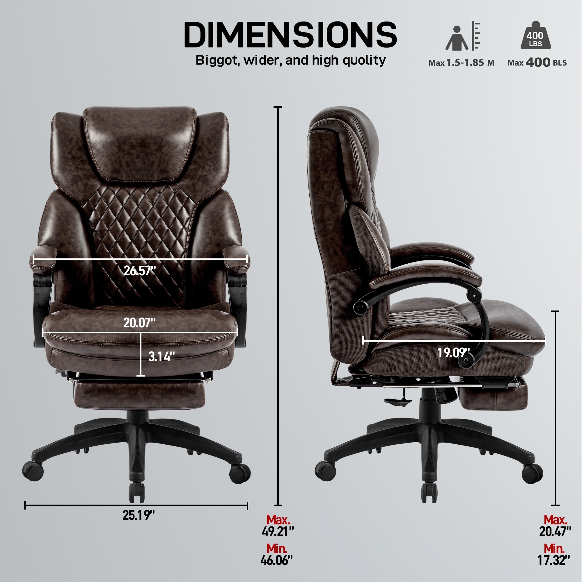 High Back Big Tall 400lb Office Chair with Footrest Bonded
