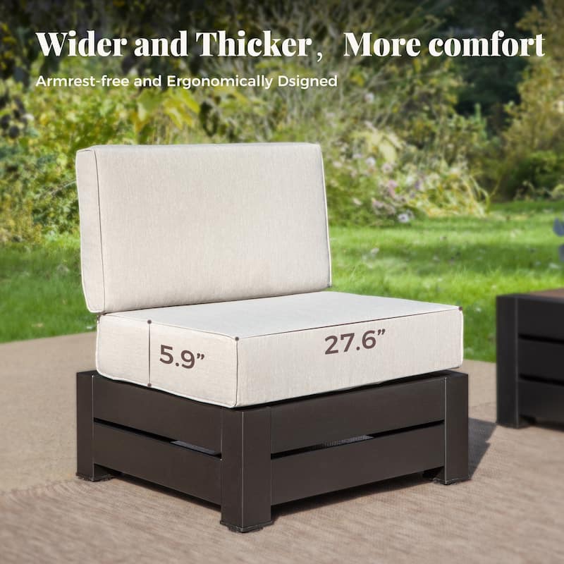 MAISON ARTS 3/4-Seat Outdoor Sectional Sofa, Patio Conversation Set with Wood Grain Table