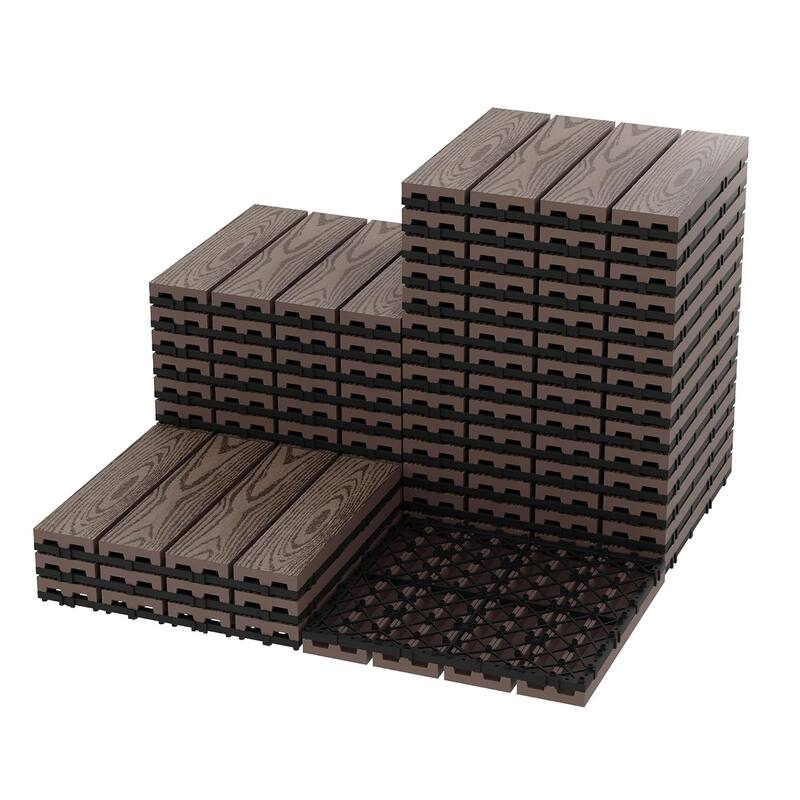 Interlinked-Style Composite Deck Tiles 12"x12" - Coffee - 27pcs