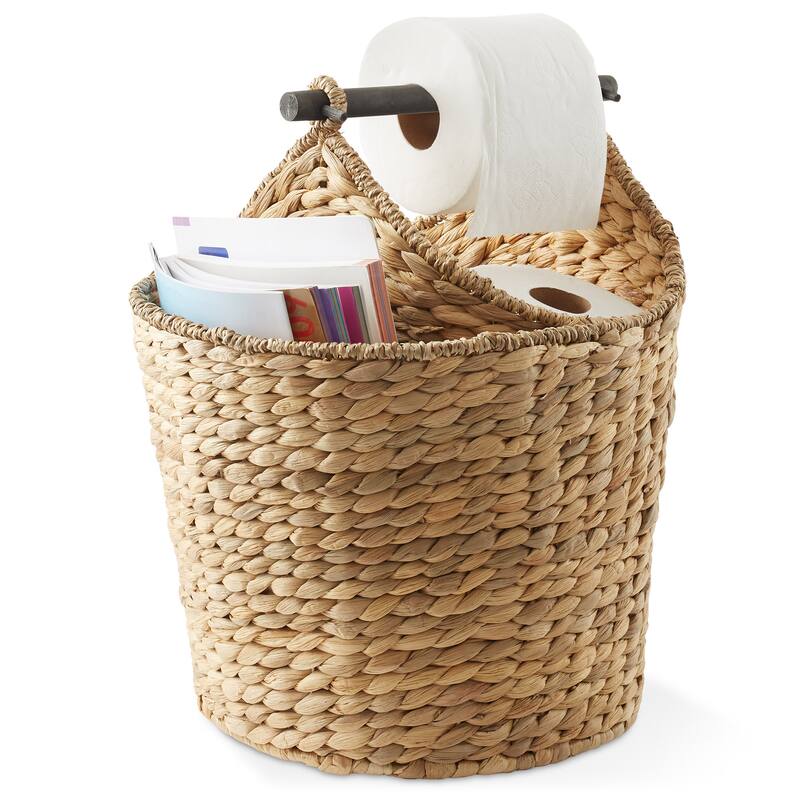 Toilet Paper Roll Holder Magazine Storage Basket Wicker Bathroom