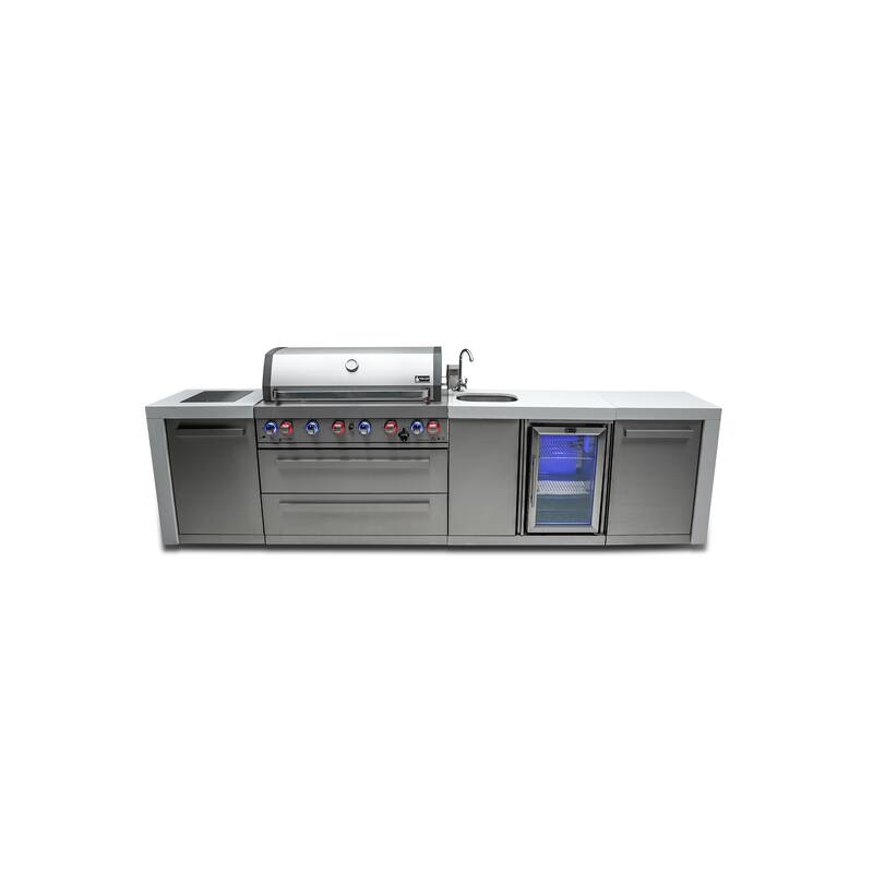 Mont Alpi MAi805-DBEV 44-inch 6-Burner 115000 BTU Deluxe Stainless Steel Outdoor Gas Barbecue Island Grill with Beverage Center - Silver - Propane Gas
