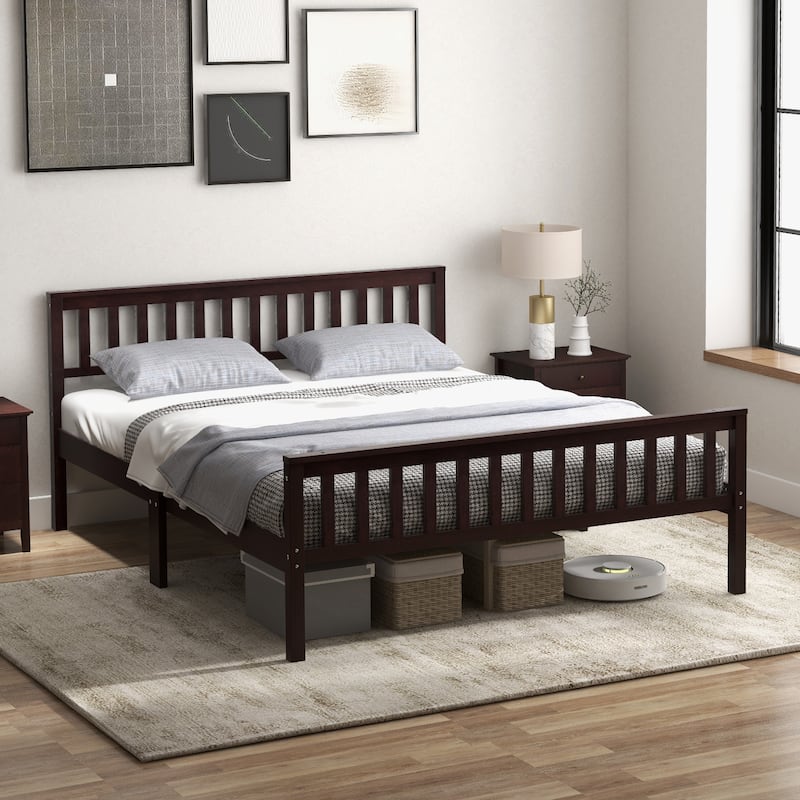 Gymax Wood Bed Frame Wood Slats Support Platform W/ Headboard - See Details