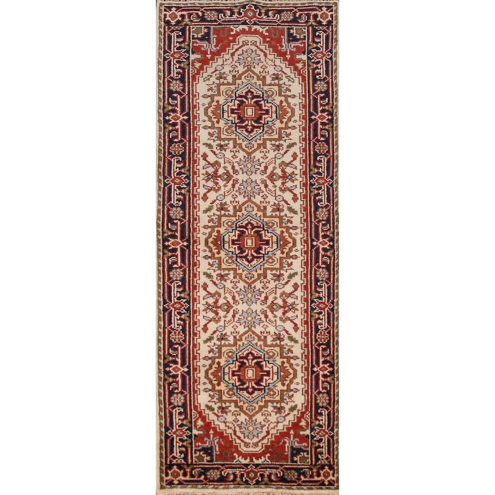 Ivory Heriz Serapi Indian Runner Rug Handmade Wool Carpet - 2'6" x 8'0"