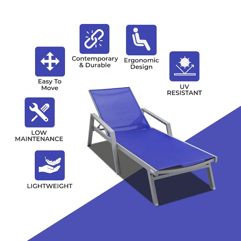 LeisureMod Set of 2 Stackable Beach Pool Sunbathing Chaise Loungers - Adjustable Outdoor Sun Lounge Chairs for Patio Backyard