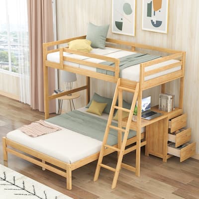 Twin over Full Bunk Bed with Built-in Desk,3 Drawers