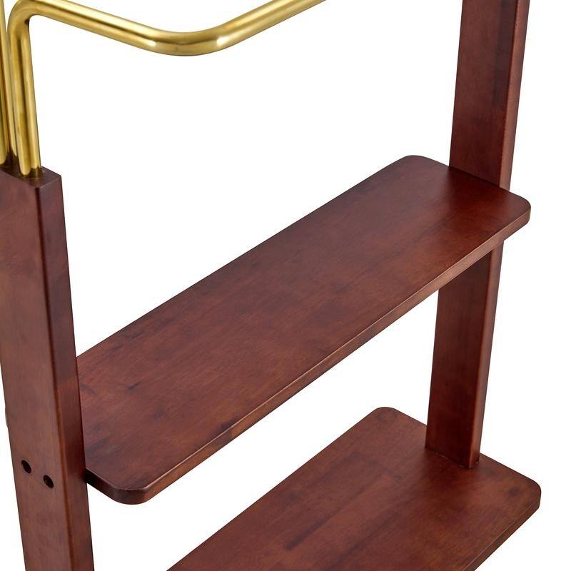 68.9" Walnut and Gold Steel Coat Rack,Double Layer Solid Wood Design