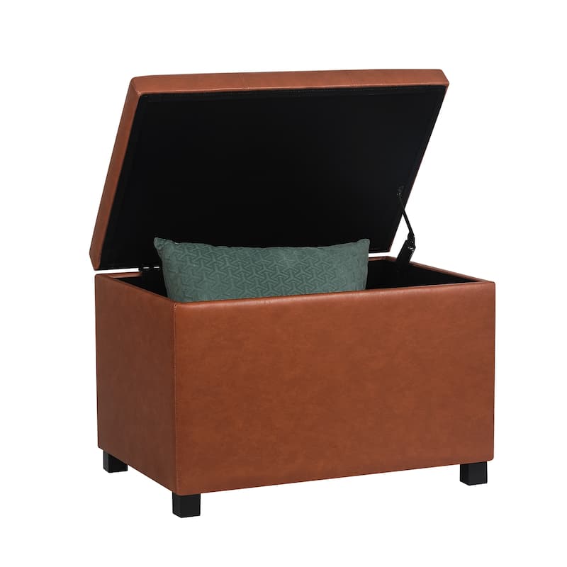 Adeco Faux Leather Storage Ottoman for Living Room Footstool