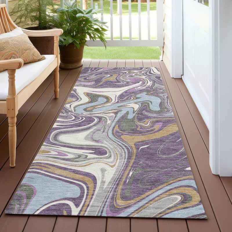 Machine Washable Indoor/ Outdoor Contemproary Fusion Chantille Rug - Purple - 2'3" x 7'6"