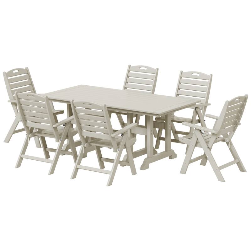 Laguna 7-Piece Rectangular Table Folding Highback Chair Dining Set