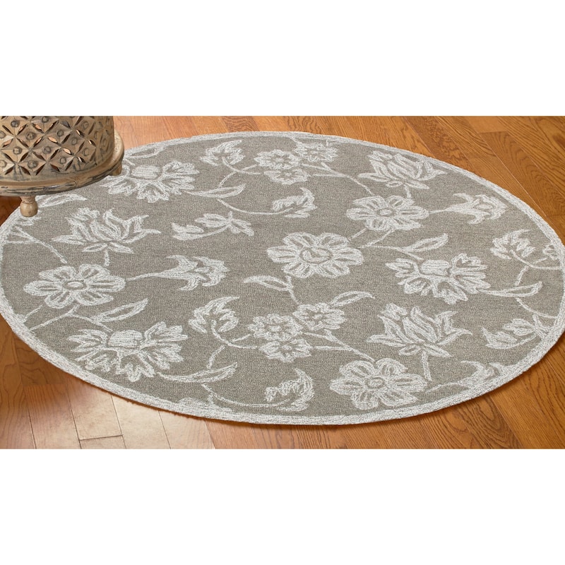 Sevita Grey/Ivory Floral Round Area Rug