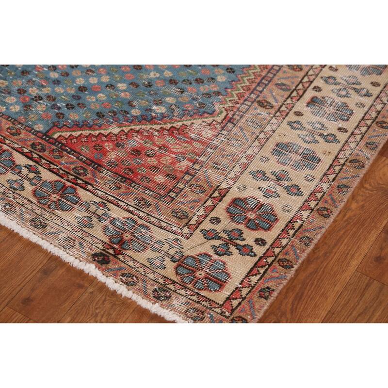 Hand Knotted Oriental 100% Wool Carpet Traditional Geometric Navy Blue & Blues Qashqai Area Rug - 6' 9'' X 4' 5''