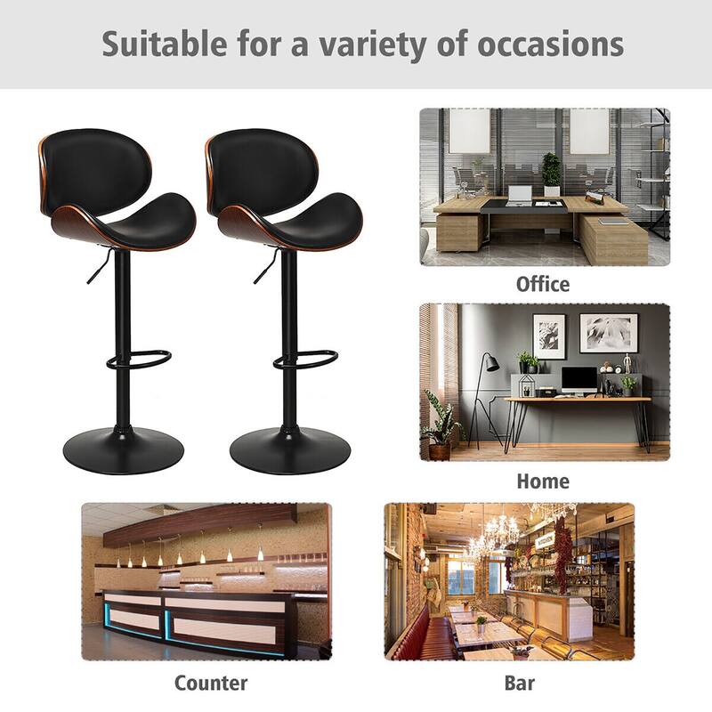 Gymax Set of 4 Bentwood Barstool Mid-Century Adjustable Swivel PU