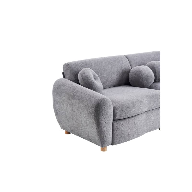 Modern Tufted Chenille Loveseat, Futon Sectional Love Seat Couch, Upholstered Sofa with 2 Pillows & 3 Lumbar Pillows