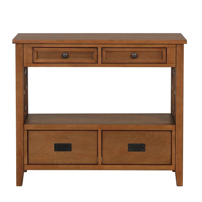 Farmhouse-Style 36'' Console Table with 4 Drawers and 1 Storage Shelf,Brown - Console Table