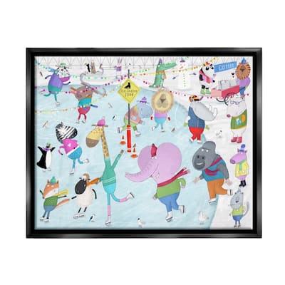 Stupell Animals Ice Skating Scene Framed Floater Canvas Wall Art Design by Carla Daly