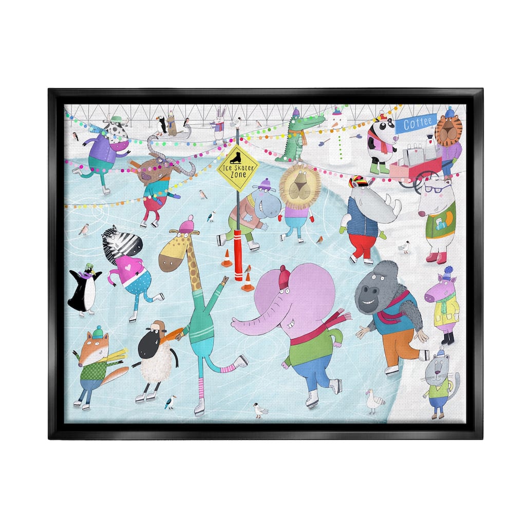 Stupell Animals Ice Skating Scene Framed Floater Canvas Wall Art Design by Carla Daly