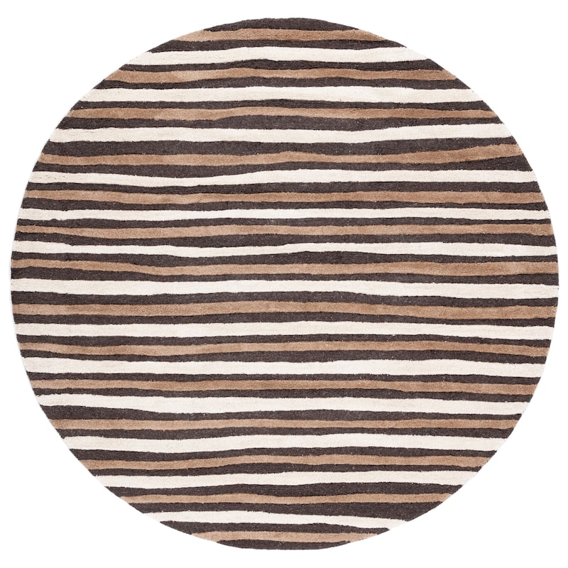 Martha Stewart by SAFAVIEH Hand Drawn Stripe Wool/ Viscose Rug - 6' Round - Tilled Soil Brown
