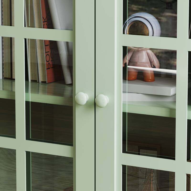 Buffet Cabinet with Double Glass Doors, Sideboard Cabinet with Drawer, Wooden Storage Cabinet with Adjustable Shelf
