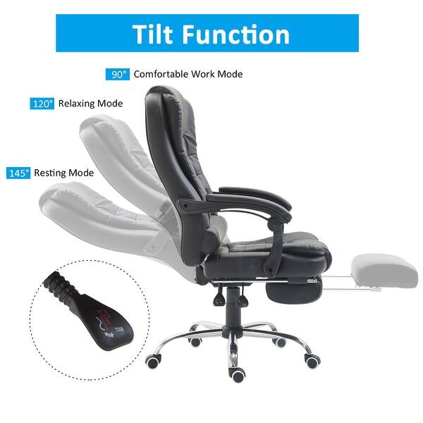 Shop Homcom Reclining Pu Leather Executive Home Office Chair With Comfortable Faux Leather Extendable Footrest Black Overstock 22465374