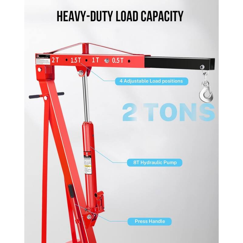 2-Ton Shop Crane, Hydraulic Folding Engine Hoist w/6 Steel Casters
