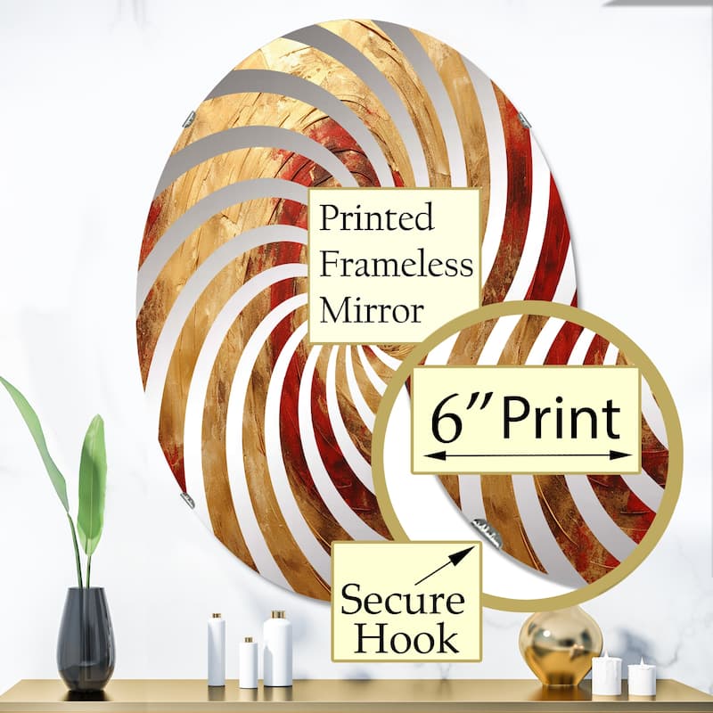 Designart "Red Gold Fusion Spiral III" Abstract Spirals Gold Wall Mirror - Modern Wall Art Mirror For Bathroom