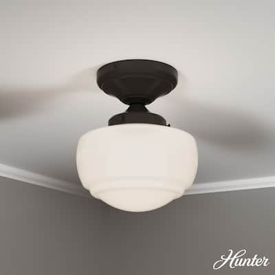 Hunter Saddle Creek 1 Light Contemporary Schoolhouse Flush Mount Ceiling Light - Bathroom, Hallway, Bedroom, Entry - Damp Rated!